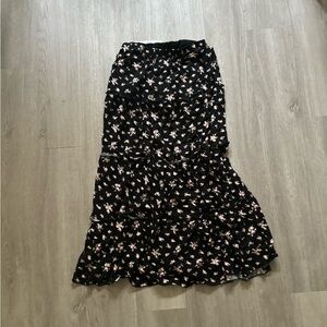 Flowy Long Black Pink & White Floral Skirt